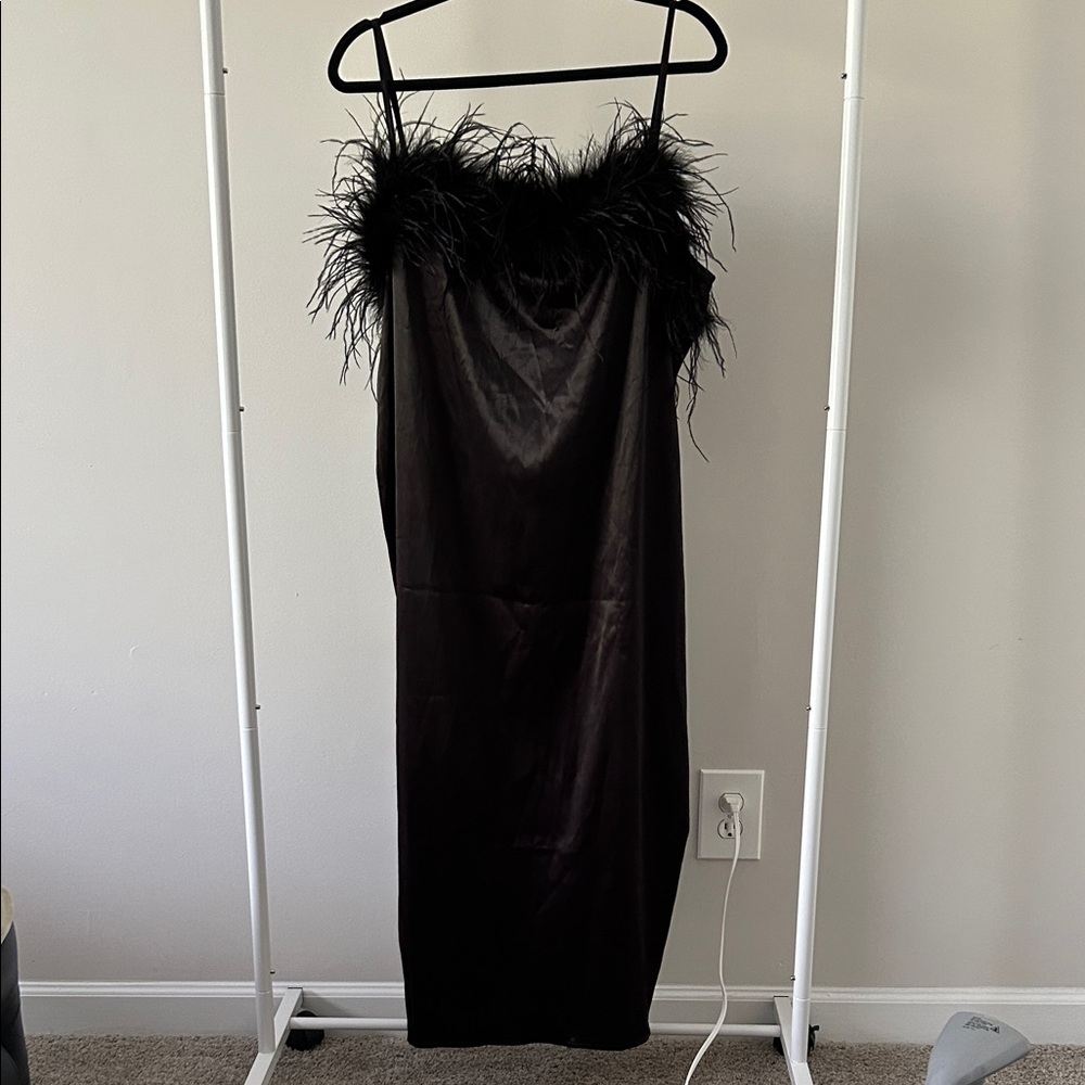 Fashion Nova Black Dress with Feather Detail